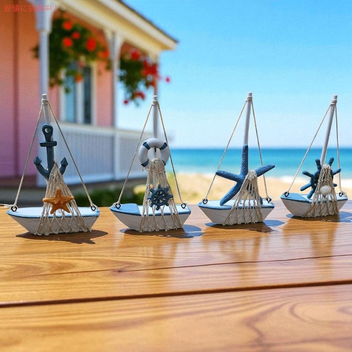 ジュベール 木製 ミニセイルボート 4点セット 置物 デコレーション 帆船 Juvale Mini Wooden Sailboat Decor Set of 4 3