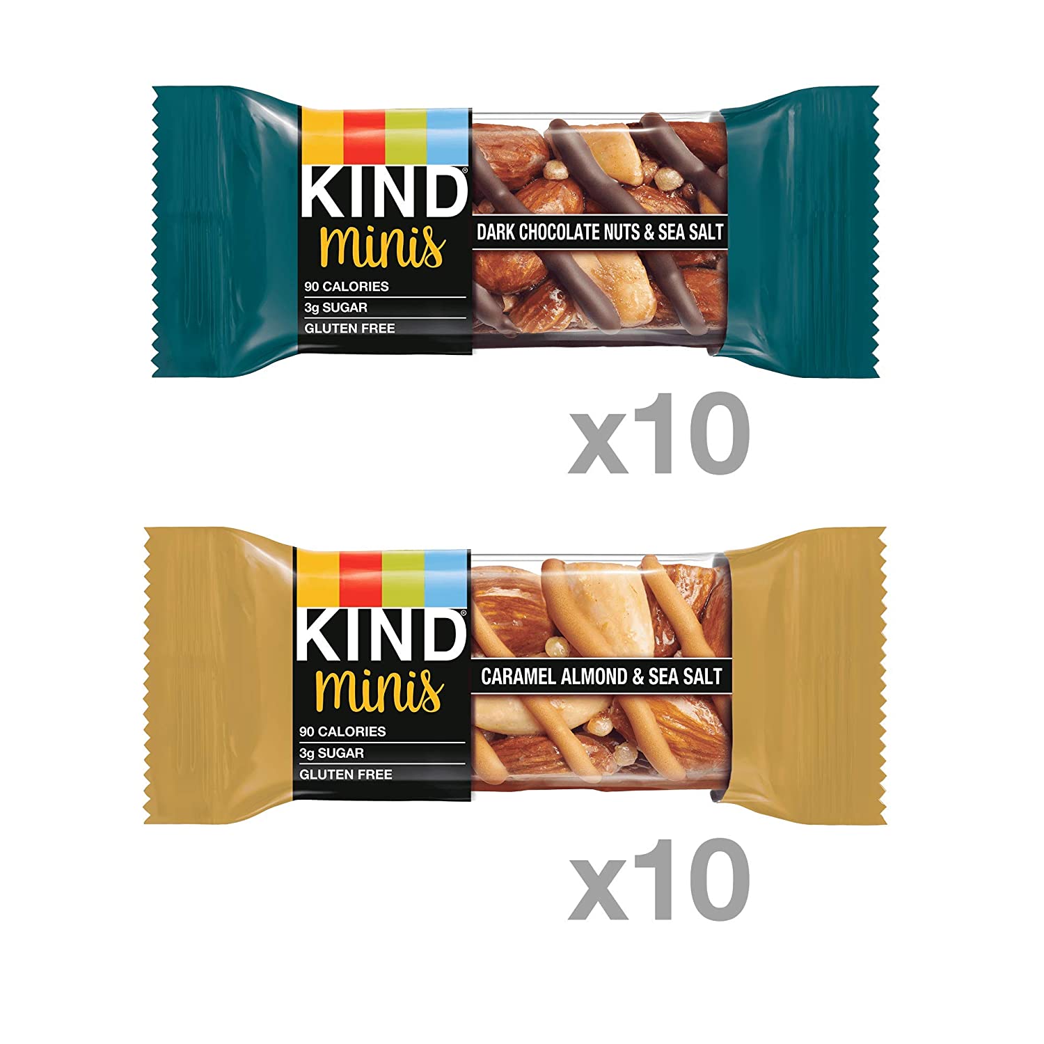 KIND Minis Dark Chocolate & Caramel Almond 20ct / カインド ミニ ナッツバー 20個入り [ダークチョコレートナッツ & シーソルト、キャラメルアーモンド & シーソルト 各10個] 2
