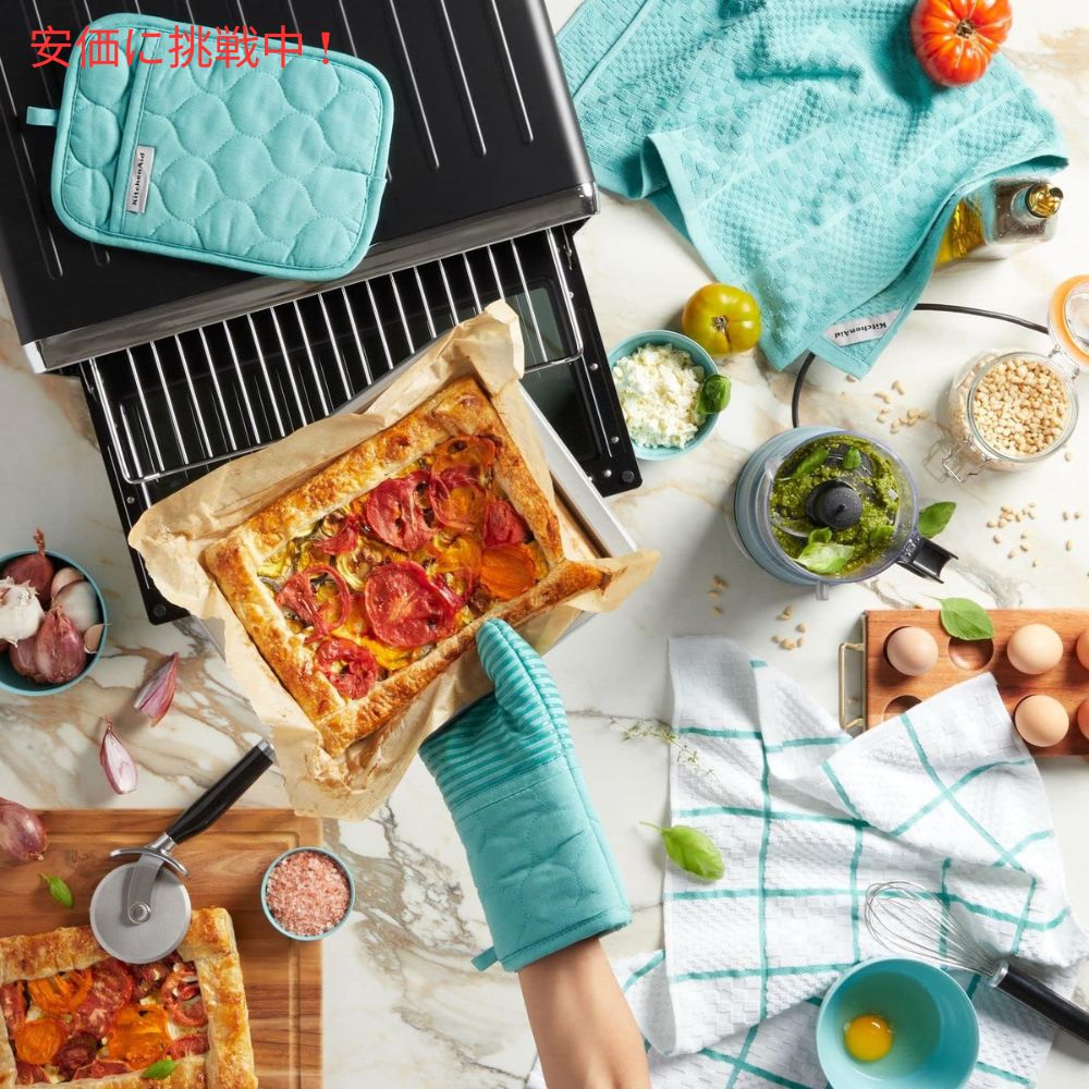 KITCHENAID キッチンエイド オーブンミット＆鍋つかみ＆キッチンタオル2枚 4点セット アクアスカイ Oven Mitt, Pot Holder, Kitchen Towel 4-Pack Set Aqua Sky 9