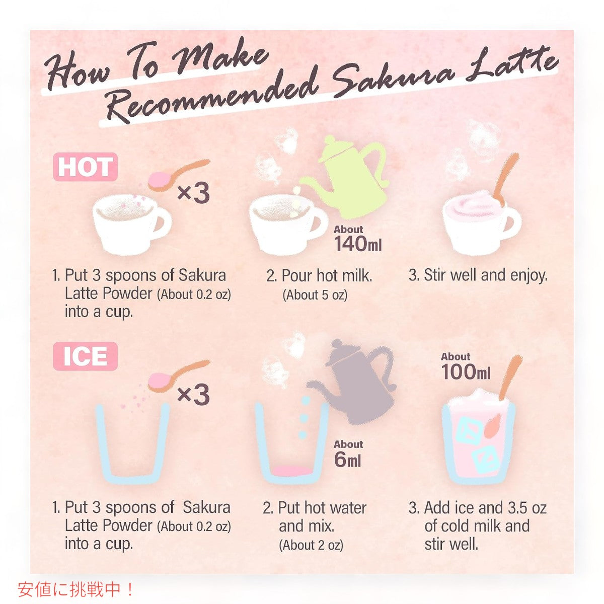 ヤマサン さくらラテ パウダー 3.5oz 桜 ラテ 国産 YAMASAN Sakura Latte Creamy and Aromatic Foam 5