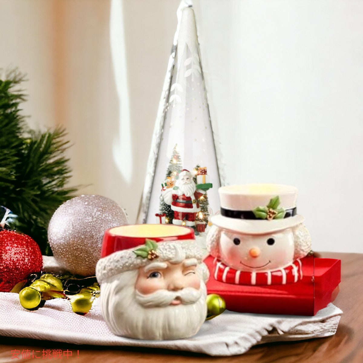 レノックス Lenox サンタとクリスマスコーン Lit Christmas Cone with Santa Scene 7