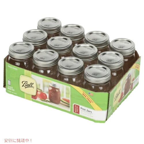 【12個セット】Ball ボール メイソンジャー レギュラーマウス 蓋・バンド付き ガラス製 保存容器 クリアー 480ml 12個セット Glass Regular Mason Jar 16oz 12pk 4
