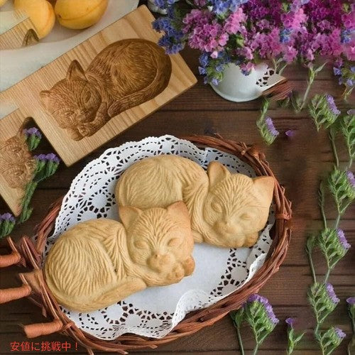 木製クッキー型　ネコ 猫  Wooden Cookie Molds Cat 2