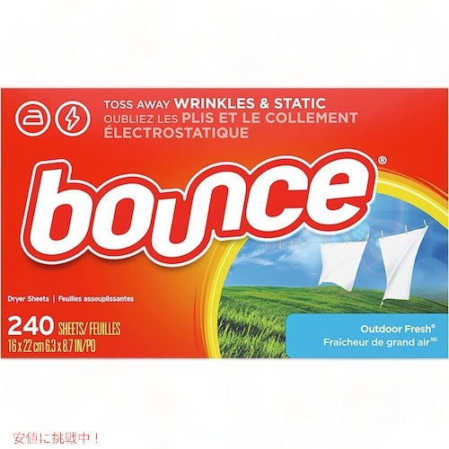 Bounce バウンス 乾燥機用 柔軟剤シート ドライヤーシート [アウトドアフレッシュの香り] 240枚 Outdoor Fresh Scented Fabric Softener Dryer Sheets 1