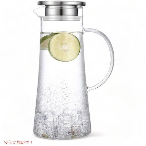 SUSTEAS 1.5リットル ガラスピッチャー 蓋付き GP1500-FBA 水差し ホット＆アイスドリンク用 ジュース カラフェ 自家製飲料用 ガラスカラフェ ガラスポット 2