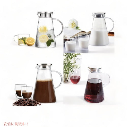 SUSTEAS 1.5リットル ガラスピッチャー 蓋付き GP1500-FBA 水差し ホット＆アイスドリンク用 ジュース カラフェ 自家製飲料用 ガラスカラフェ ガラスポット 7