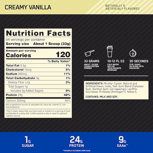 Optimum Nutrition オプティマム ニュートリション ゴールドスタンダート カゼインプロテインパウダー [クリーミーバニラ] 1.81kg Gold Standard 100% Casein Creamy Vanilla 4lb 3