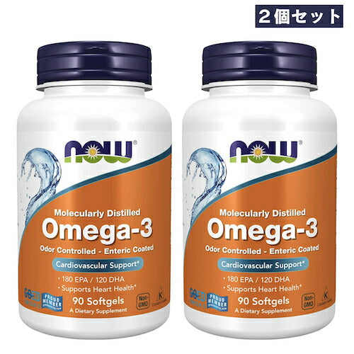 【2個セット】NOW Foods Molecularly Distilled Omega-3 180 EPA / 120 DHA 90 Softgels / ナウフーズ オメガ3 (EPA 180mg / DHA 120mg) フィッシュオイル 1000mg 90錠 ソフトジェル サプリメント #1656 1