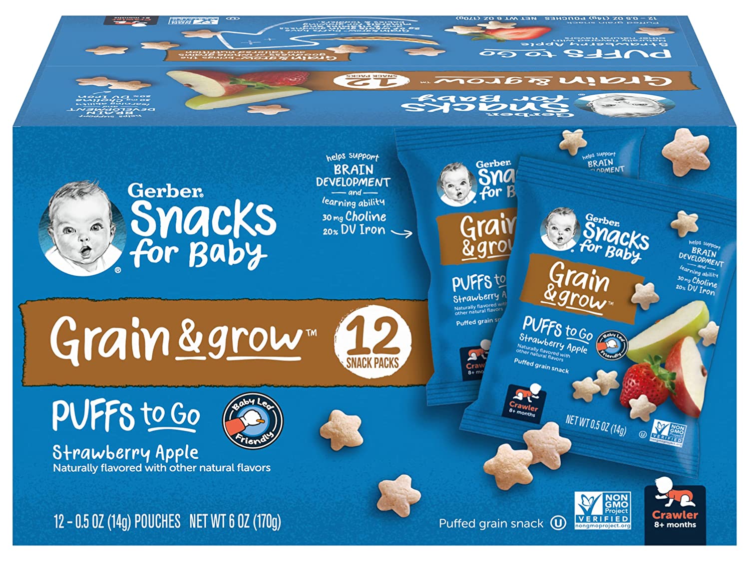 Gerber Puffs to Go Strawberry Apple 12ct / ガーバー パフトゥゴー ストロベリーアップル味 12袋入り 170g 乳児用 スナック 生後8か月以上 1