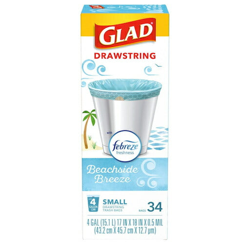 【2箱セット】Glad グラッド 香り付き ゴミ袋 ファブリーズ ビーチサイドブリーズ 4ガロン(15.1L) 34枚入り 2