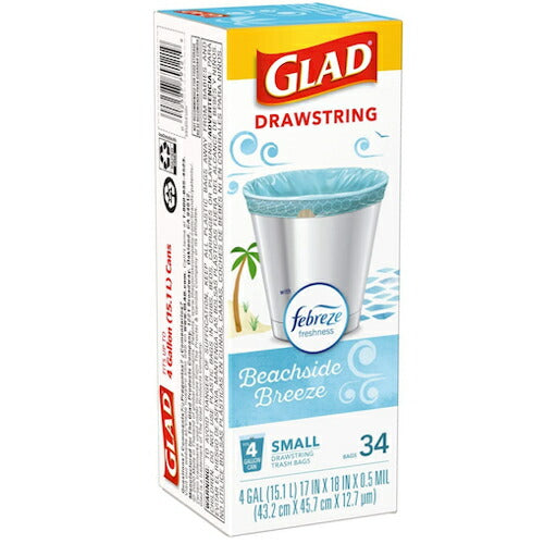 【2箱セット】Glad グラッド 香り付き ゴミ袋 ファブリーズ ビーチサイドブリーズ 4ガロン(15.1L) 34枚入り 6