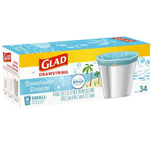 【2箱セット】Glad グラッド 香り付き ゴミ袋 ファブリーズ ビーチサイドブリーズ 4ガロン(15.1L) 34枚入り 7