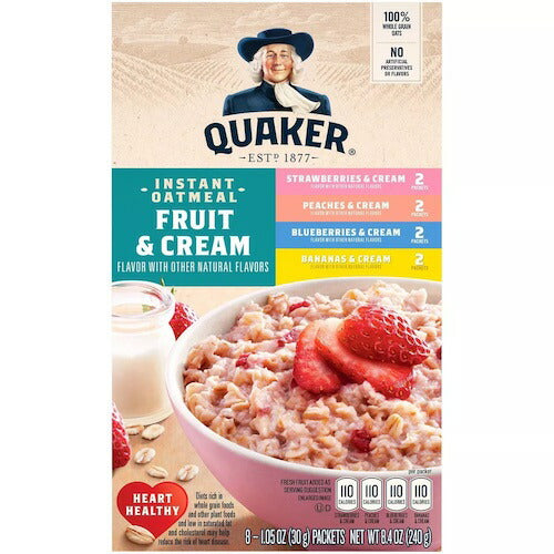 Quaker クエーカー インスタント オートミール フルーツ＆クリーム 8袋入り バラエティパック Fruit & Cream Instant Oatmeal Variety 1