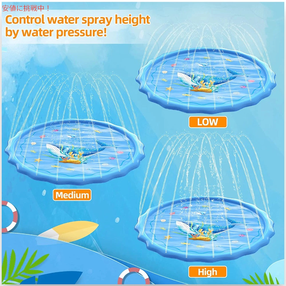 Meromore 68インチ スプラッシュパッド ブルー  水遊び 屋外 おもちゃマット 噴水マット 家庭用 水遊び Splash Pad Outdoor Water Play Toy Mat 3