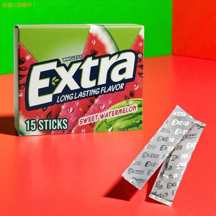 Extra エクストラ スイートウォーターメロン味 シュガーフリーガム 3パック （1箱 15枚入り） Sweet Watermelon Sugar-Free Gum - 15 sticks/3pk 2