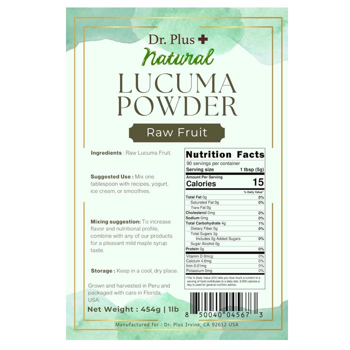 [選べるセット数] ルクマパウダー Lucuma Powder 自然由来の甘味料 454g / 1lb [1個/2個/3個] Dr.Plus Formula 2