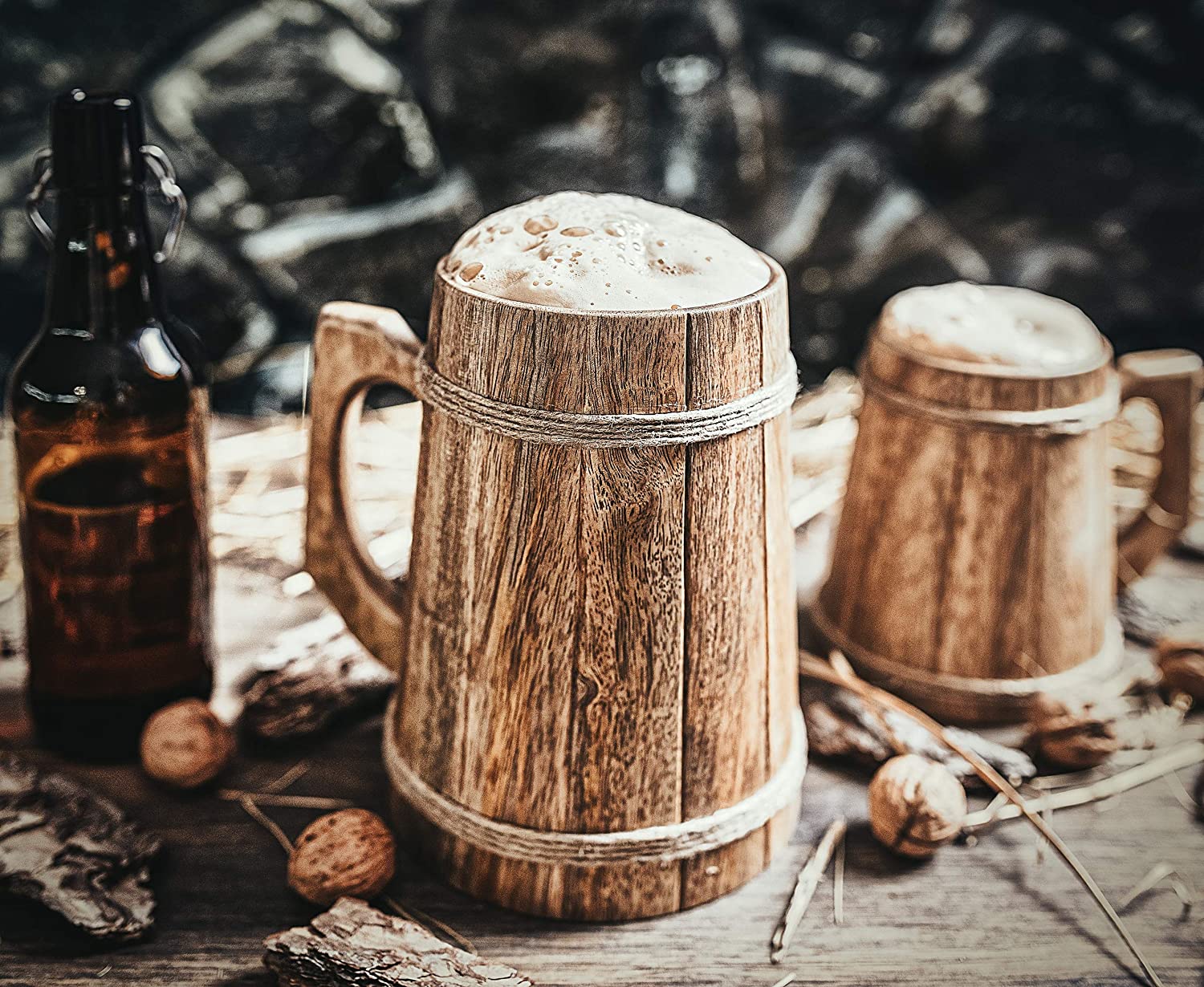 Norse Tradesman ノーストレイズマン キッチン用品 ビール ジョッキ ハンドメイド 木製 タン 2