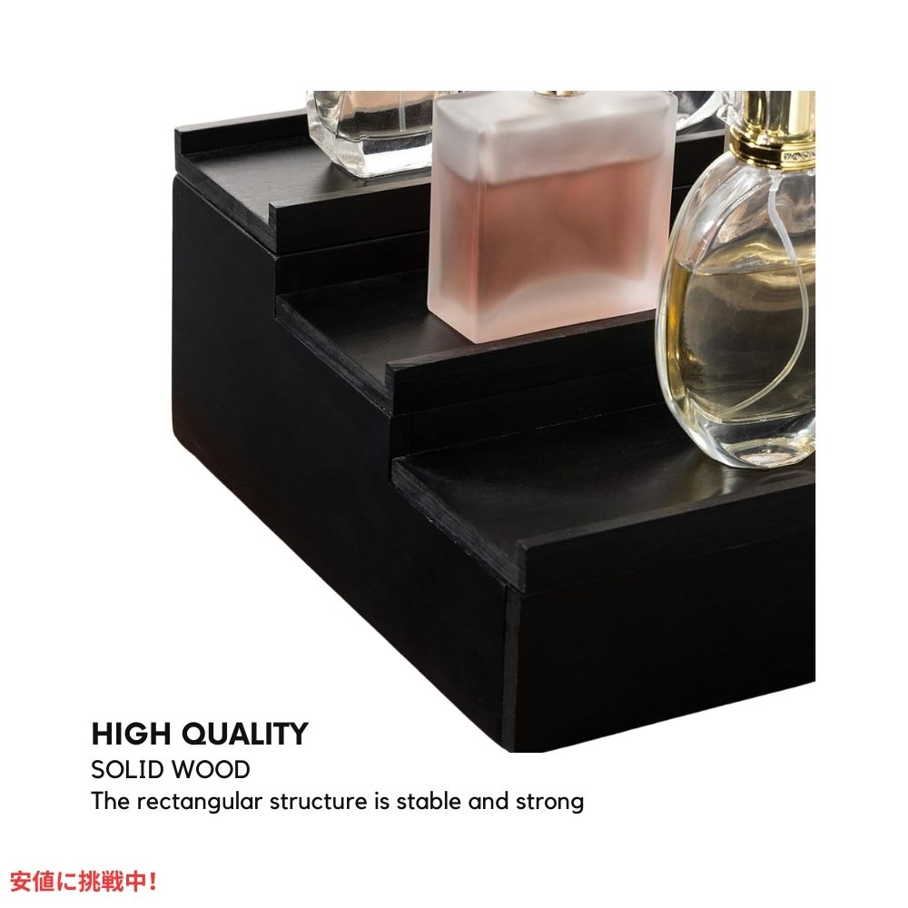 Nuoex 3段 木製 ディスプレイスタンド オーガナイザートレイ ブラック 香水 小物 収納 Wooden Perfume Holder Organizer Tray 3 Tier Black 5
