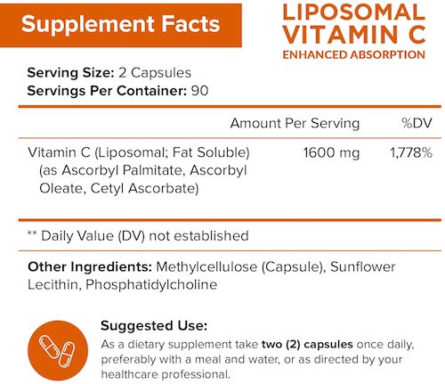 NutriFlair Liposomal Vitamin C 1600mg, 180 Capsules / ニュートリフレア リポソーム ビタミンC 1600mg 180カプセル 90日分 2