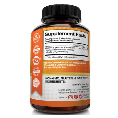 NutriFlair Liposomal Vitamin C 1600mg, 180 Capsules / ニュートリフレア リポソーム ビタミンC 1600mg 180カプセル 90日分 5