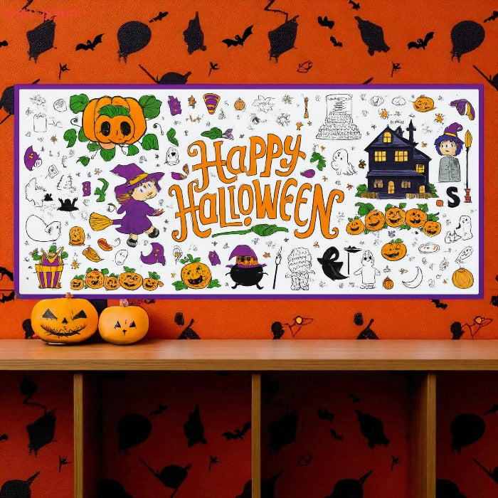 OHOME ハロウィン 巨大ぬり絵 ポスター/テーブルクロス 約81×183cm 子供向け ハロウィンクラフト Halloween Giant Coloring Poster/Tablecloth 4