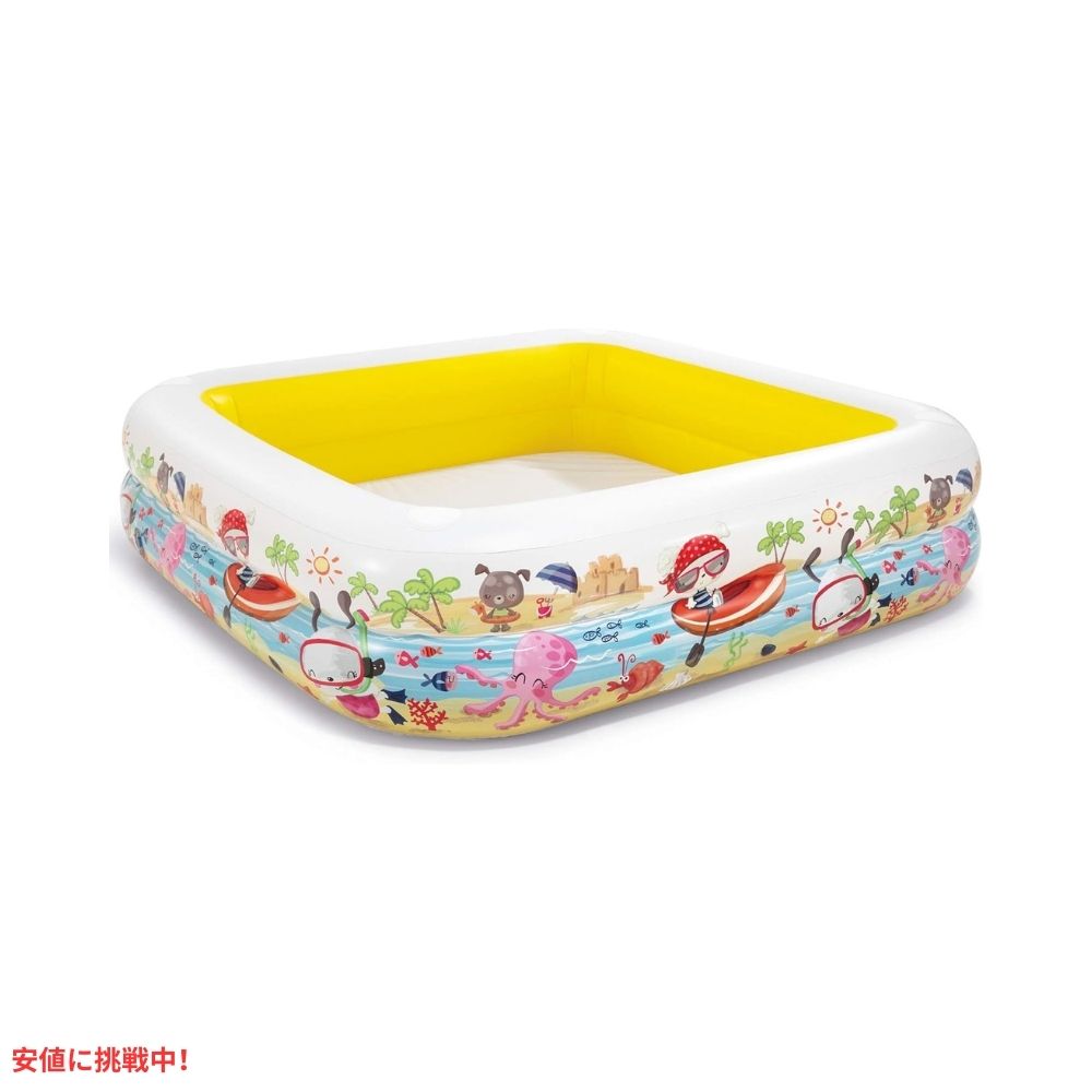 INTEX インテックス 子供用 屋根付き インフレタブル プール スクエア 5x5フィート 海辺の柄 キャノピー Sun Shade Inflatable Kiddie Pool 2
