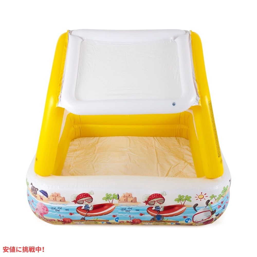 INTEX インテックス 子供用 屋根付き インフレタブル プール スクエア 5x5フィート 海辺の柄 キャノピー Sun Shade Inflatable Kiddie Pool 3