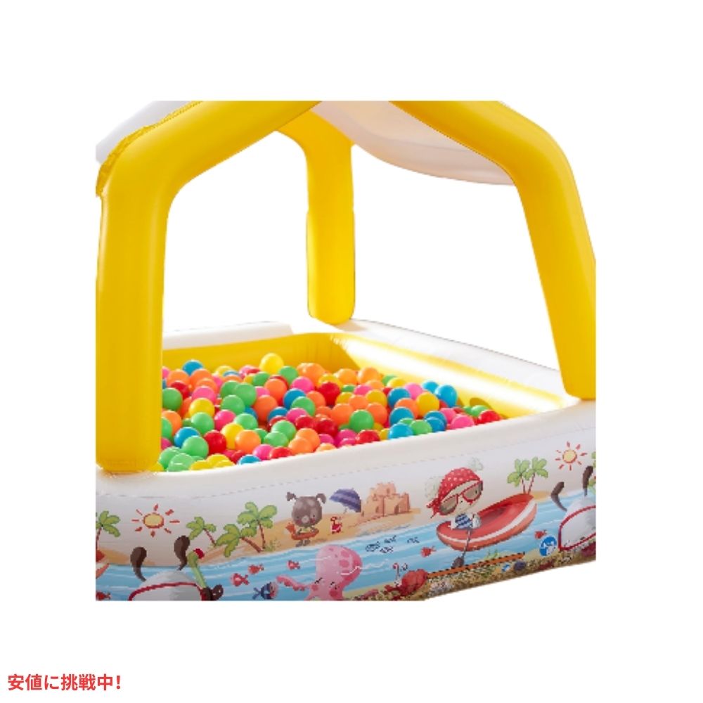 INTEX インテックス 子供用 屋根付き インフレタブル プール スクエア 5x5フィート 海辺の柄 キャノピー Sun Shade Inflatable Kiddie Pool 6