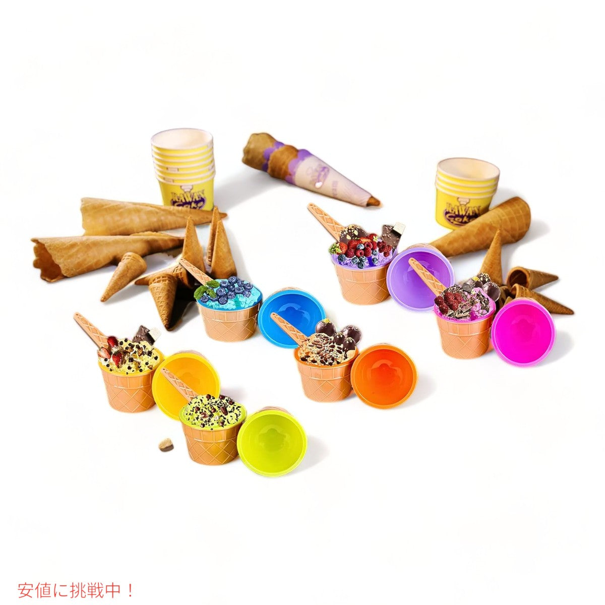 グリーンダイレクト アイスクリームカップ スプーン付き 12セット プラスチック製 Green Direct Plastic Ice Cream Cups with Spoons 2