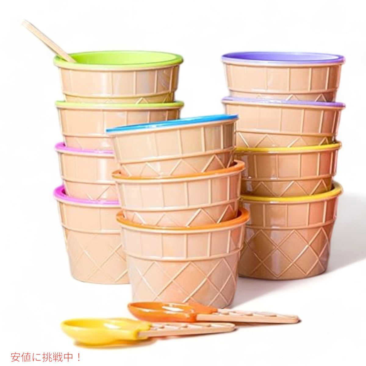 グリーンダイレクト アイスクリームカップ スプーン付き 12セット プラスチック製 Green Direct Plastic Ice Cream Cups with Spoons 3
