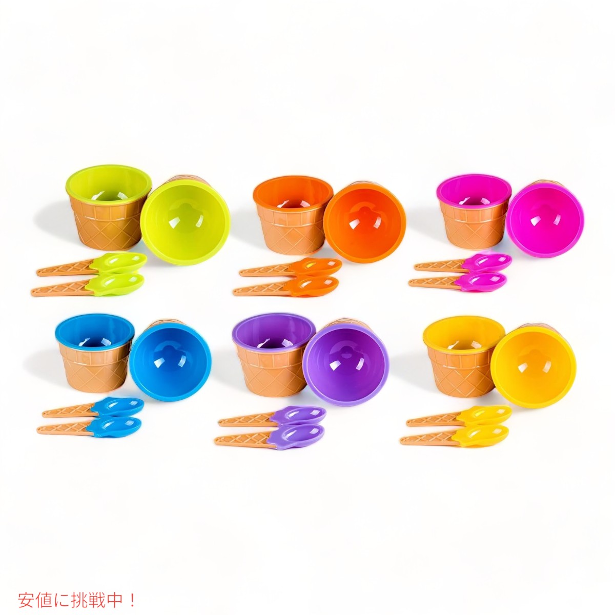 グリーンダイレクト アイスクリームカップ スプーン付き 12セット プラスチック製 Green Direct Plastic Ice Cream Cups with Spoons 4