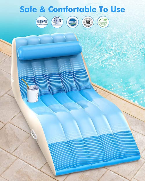 QPAU Pool Float with Head Pillow, Swimming Pool Float for Adults and Kids / プールフロート 枕・カップホルダー付き 大人&キッズ用 [ブルー] 2