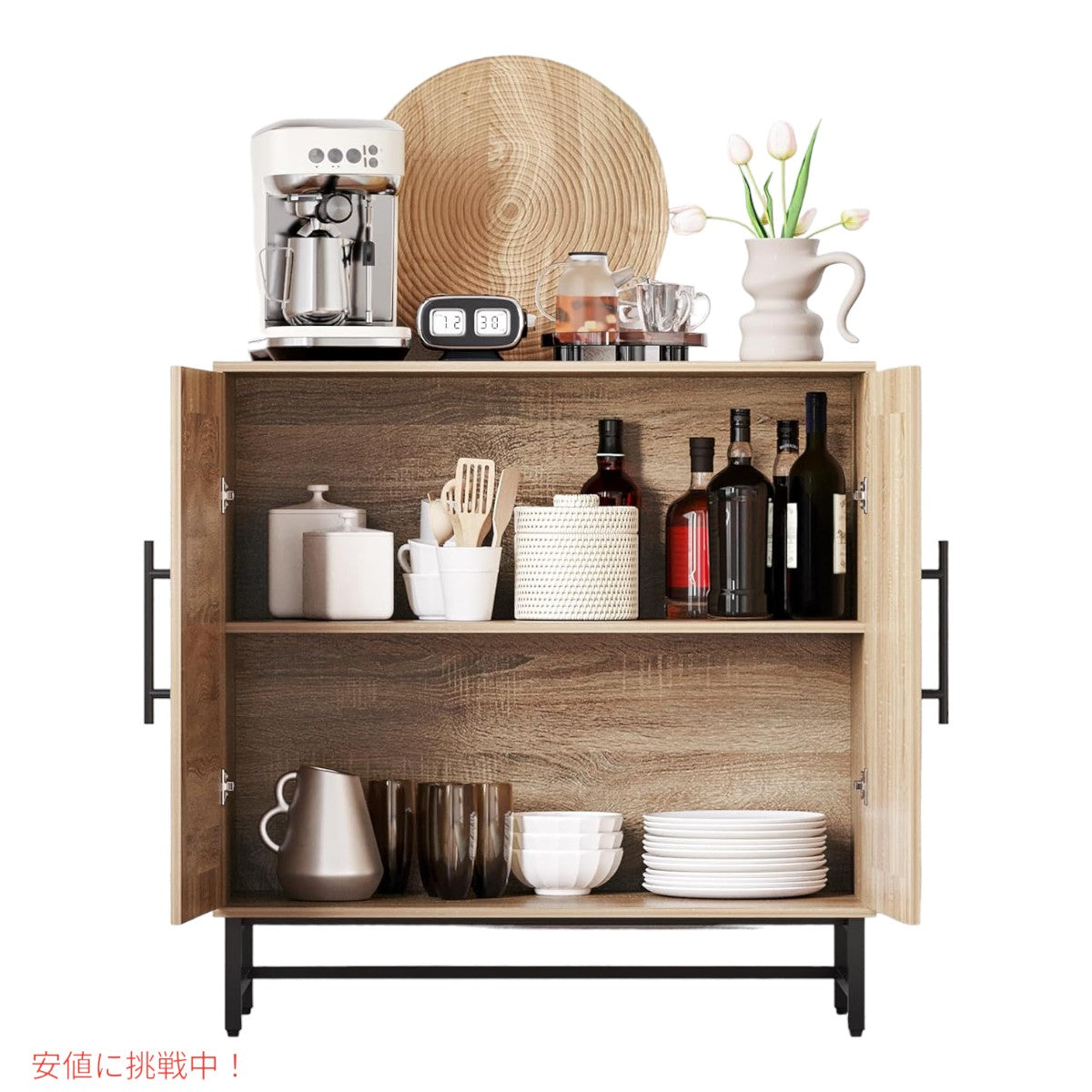 KFO 収納 キャビネット ナチュラルラタン製のドア ウッドカラー Storage Cabinet Natural Rattan Doors Wood Color 5