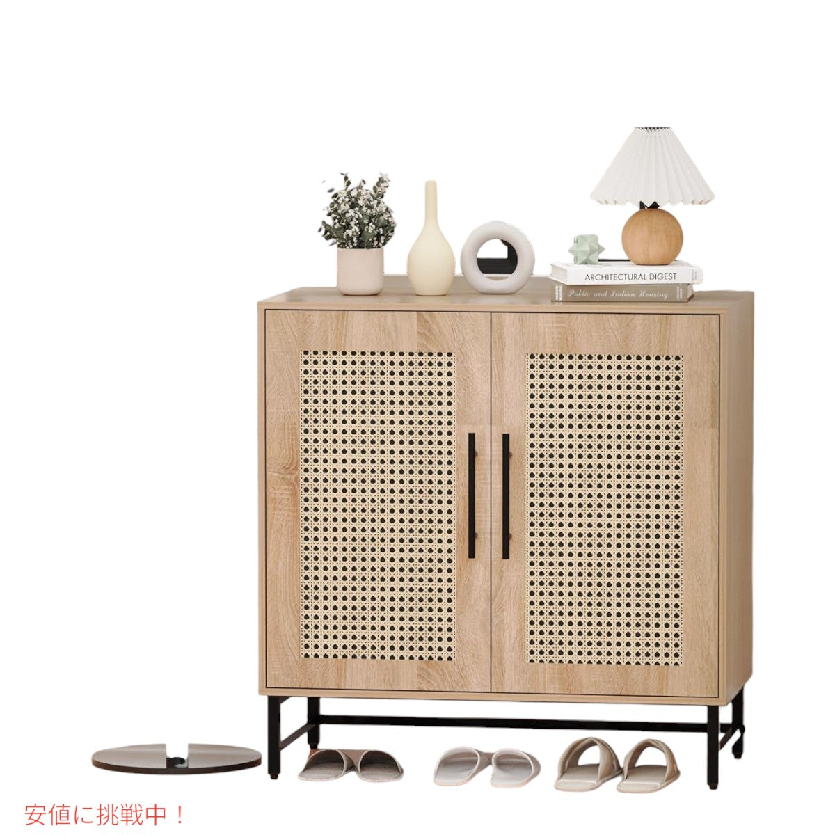 KFO 収納 キャビネット ナチュラルラタン製のドア ウッドカラー Storage Cabinet Natural Rattan Doors Wood Color 7
