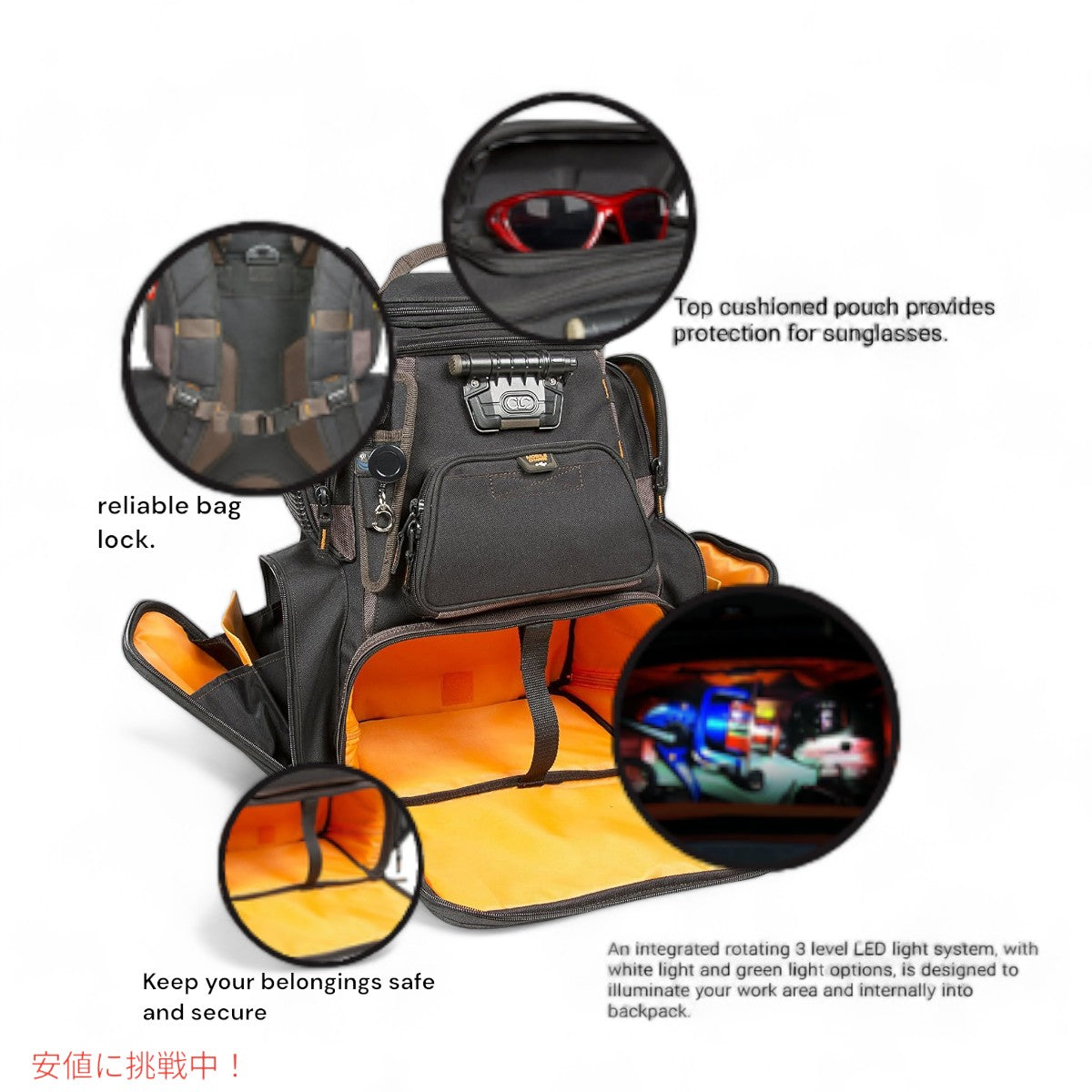 Wild River by CLC タックルバッグ バッグパック ライト付き USB充電付き トレイ付き 釣り Custom Leathercraft ツールボックス WT3605AMZ 5