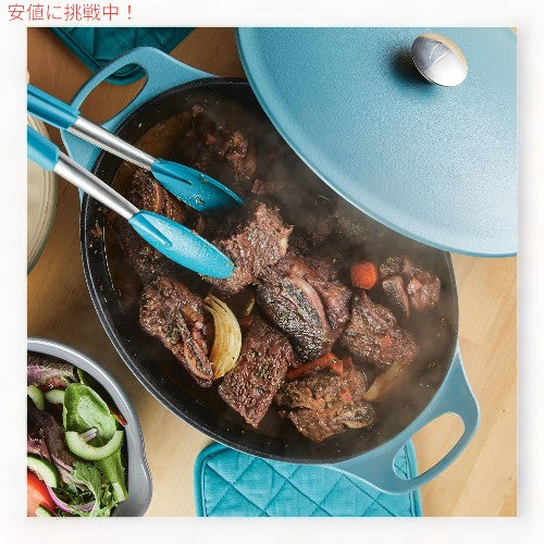 レイチェルレイ Rachael Ray 蓋付き ナイトロ キャストアイロン ダッチオーブン 6L [アガベブルー] NITRO Cast Iron Dutch Oven 6.5Qt Agave Blue 4