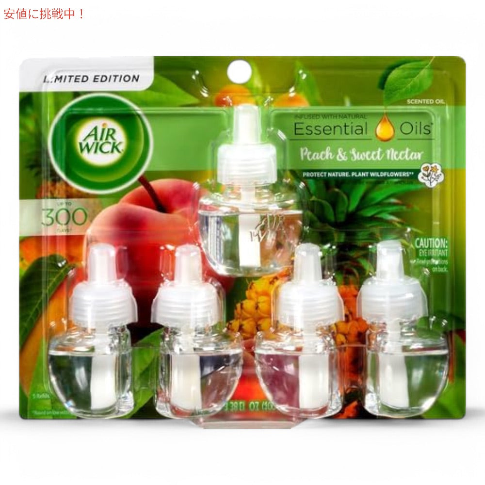 Air Wick エアウィック プラグイン 香り付きオイル リフィル ピーチ＆スイートネクターの香り 芳香剤 5個入り Plug in Scented Oil Refill Fresh 7