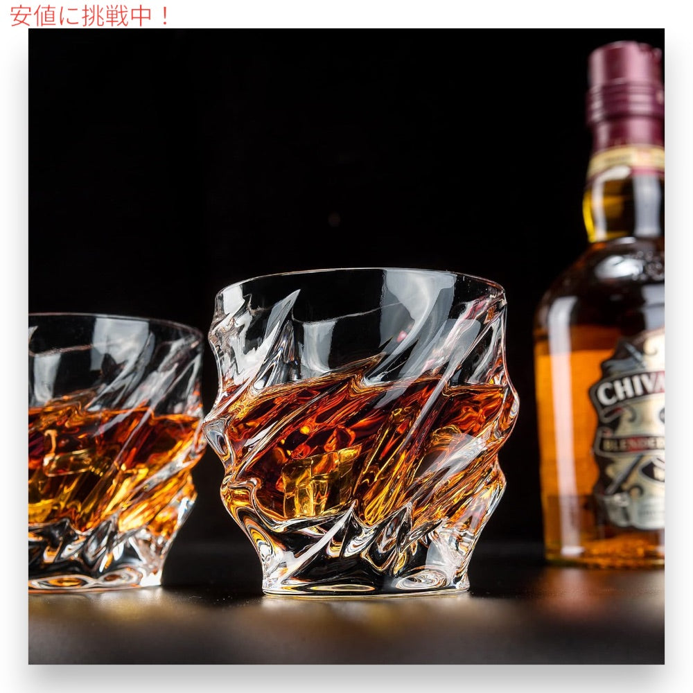 KANARS クリスタル ウイスキーグラス 4個セット 9オンス(266ml) ギフトセット バーボン スコッチ コニャック ウォッカ ラム カクテル Crystal Whiskey Glasses 3