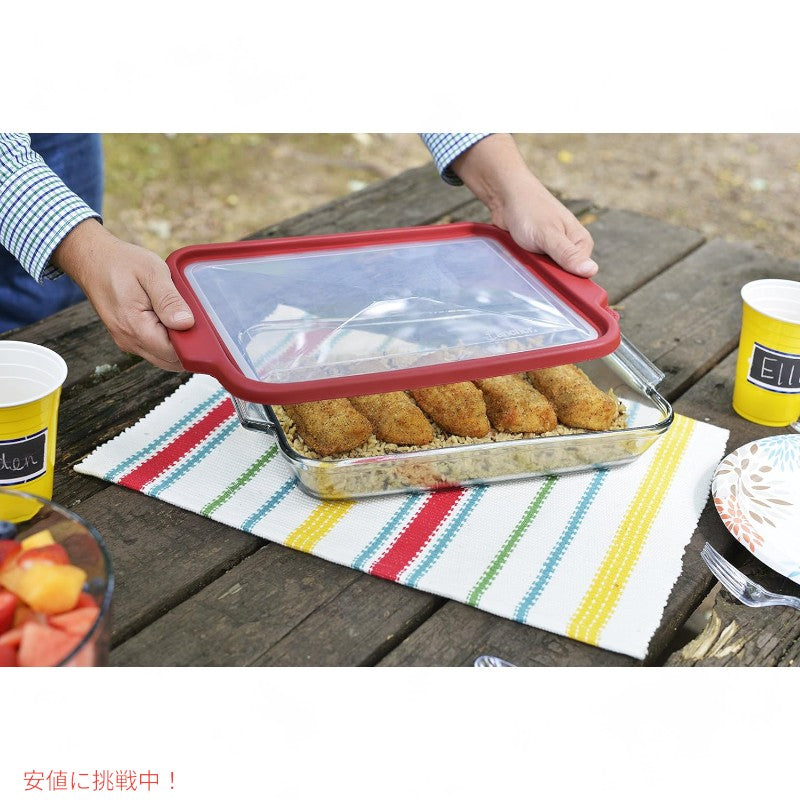 アンカーホッキング オーブン用ガラス皿 Anchor Hocking Glass Baking Dishes 8 Inch Square Glass Cake Pan with TrueFit Cherry Lid 7