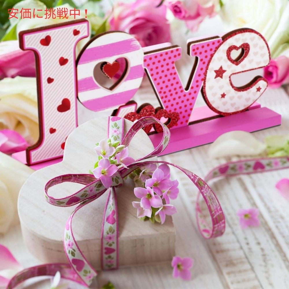 Sumind スミンド バレンタインデー用 木製サイン テーブル装飾 3個セット Valentine's Day Wooden Sign Table Decoration 3pcs 2