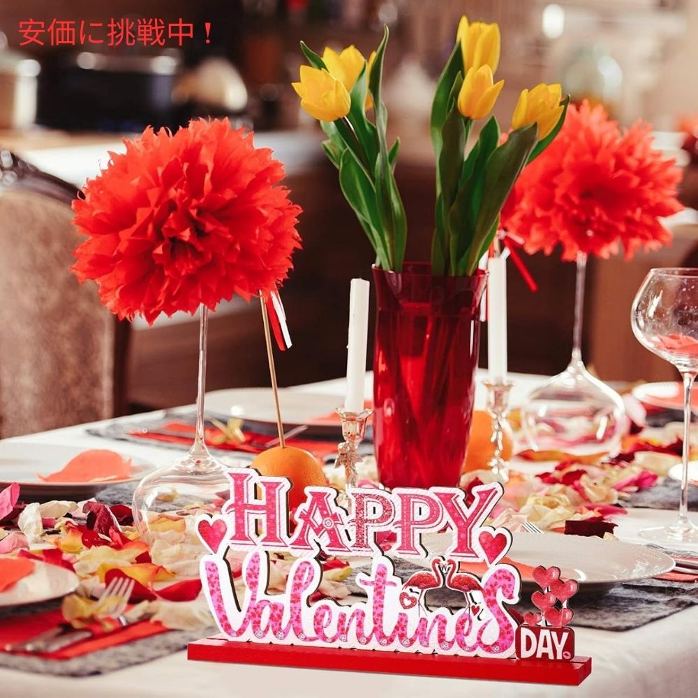 Sumind スミンド バレンタインデー用 木製サイン テーブル装飾 3個セット Valentine's Day Wooden Sign Table Decoration 3pcs 3
