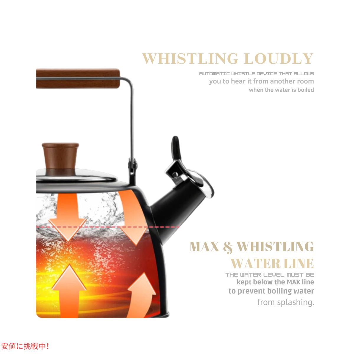 SUSTEAS ストーブトップ用ホイッスルつきティーポット 2.3クォート ブラック  SUSTEAS Whistling Teapot for Stovetop 2.3qt Black 5