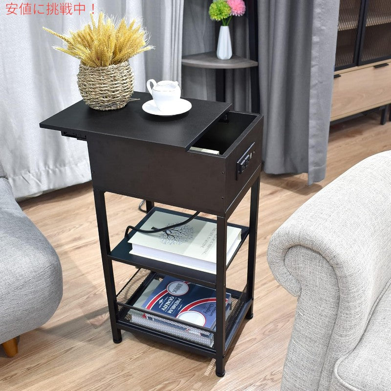 SZLHANJZ モダンなナイトテーブル 充電ステーション付き ベッドサイドテーブル 黒 Bed Side Table w/Charging Station Black 2