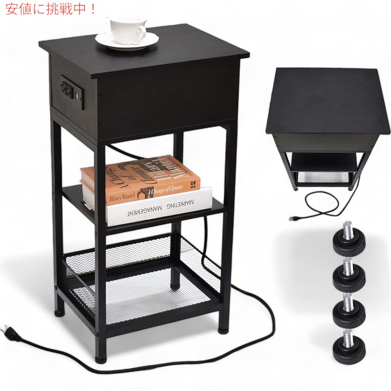 SZLHANJZ モダンなナイトテーブル 充電ステーション付き ベッドサイドテーブル 黒 Bed Side Table w/Charging Station Black 4