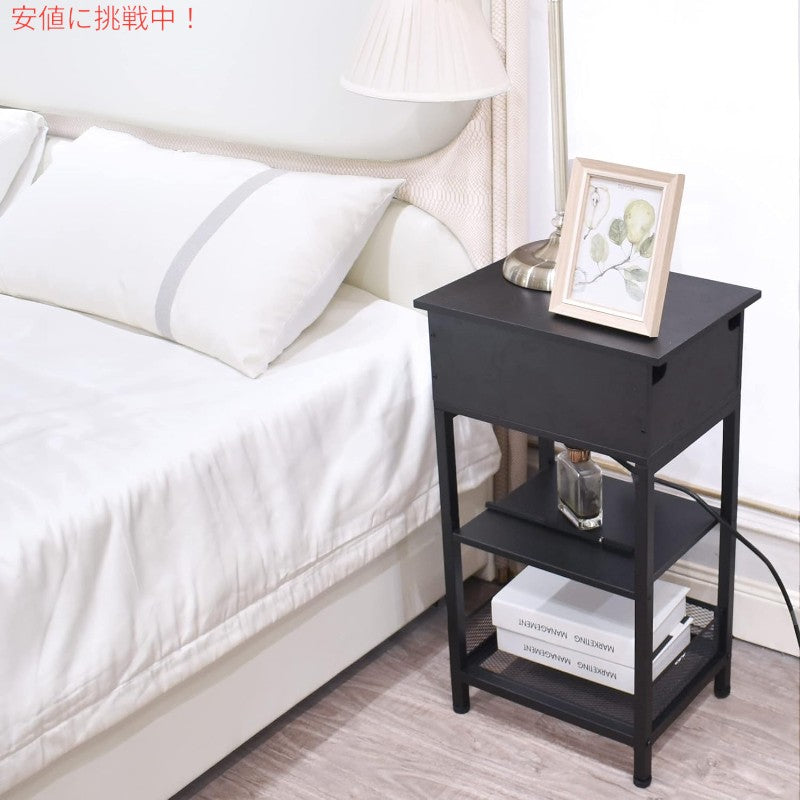 SZLHANJZ モダンなナイトテーブル 充電ステーション付き ベッドサイドテーブル 黒 Bed Side Table w/Charging Station Black 5