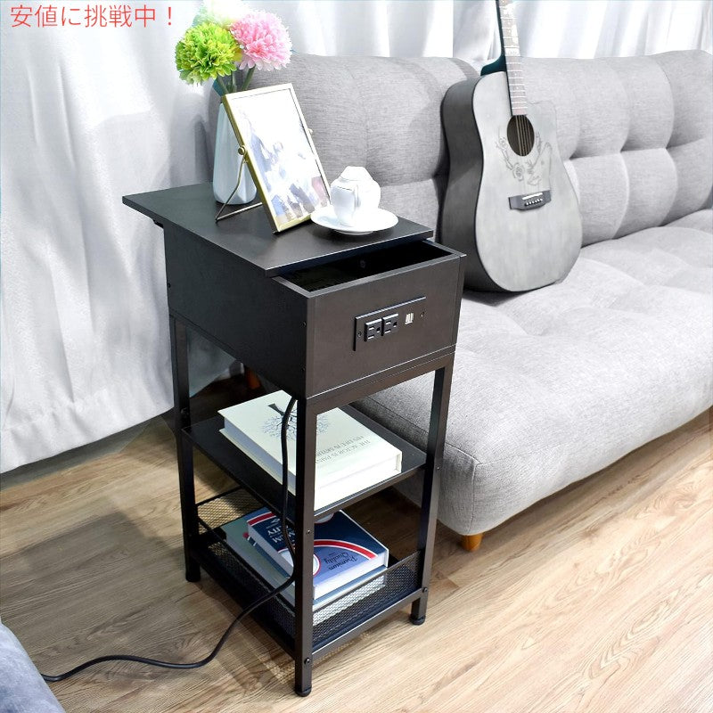 SZLHANJZ モダンなナイトテーブル 充電ステーション付き ベッドサイドテーブル 黒 Bed Side Table w/Charging Station Black 7