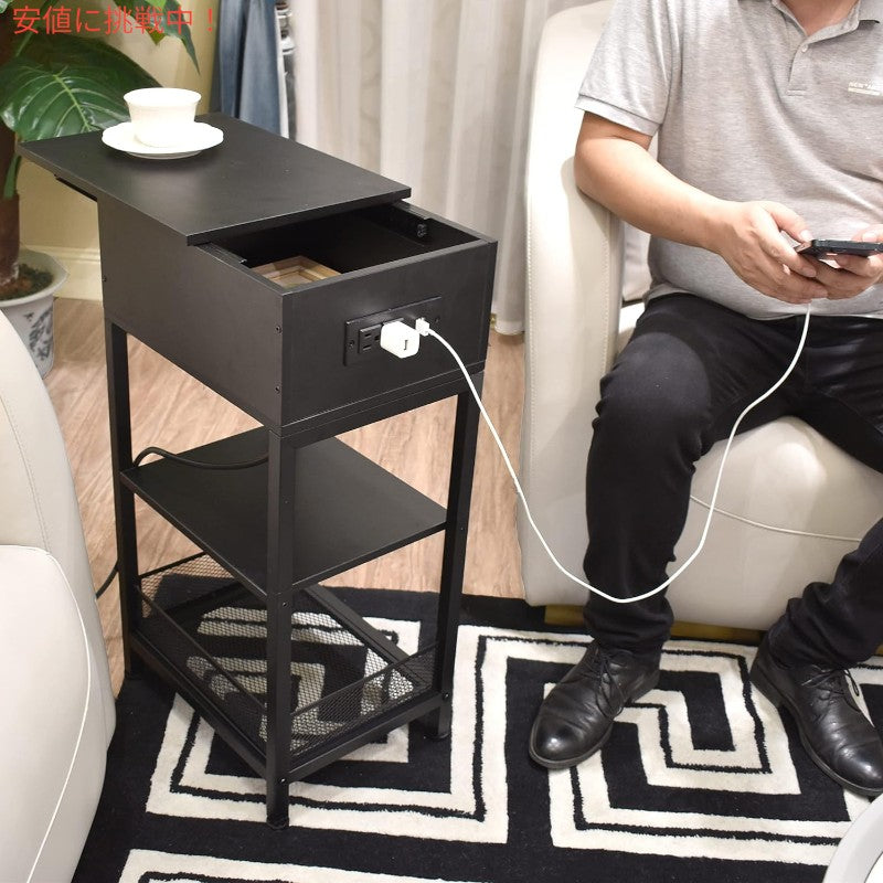 SZLHANJZ モダンなナイトテーブル 充電ステーション付き ベッドサイドテーブル 黒 Bed Side Table w/Charging Station Black 8
