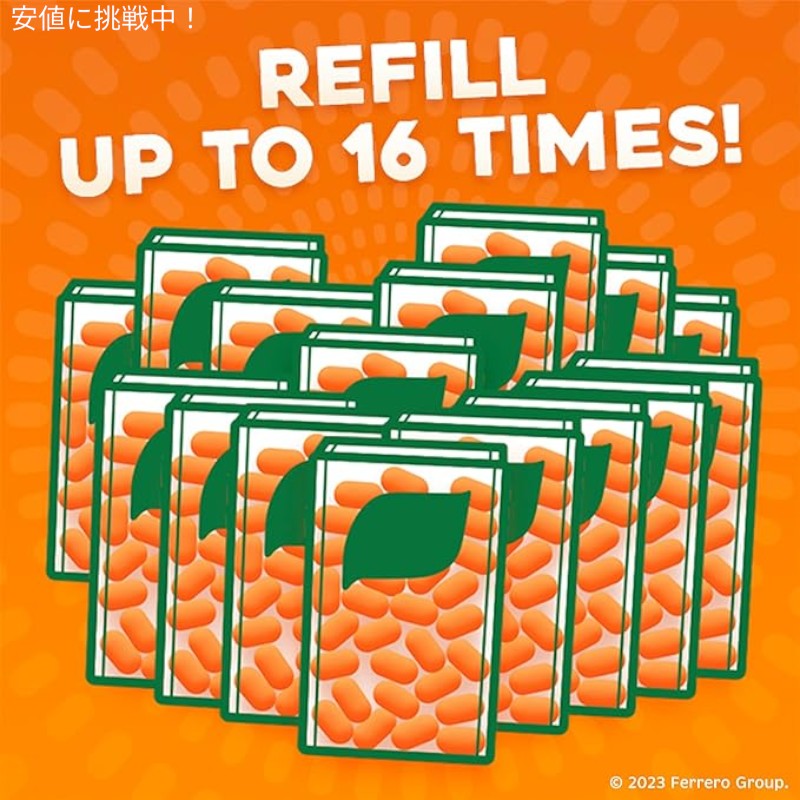 Tic Tac ティックタック Orange Flavored Mints 17.2 Oz ミント オレンジ リフィル バッグ 1ozのケース付き Resealable Refill Bag 6