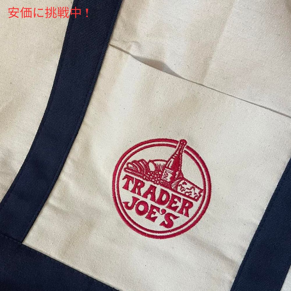 Trader Joe's トレーダージョーズ　キャンバストートバッグ Canvas White/Navy 買い物バック マザーズバッグ 5
