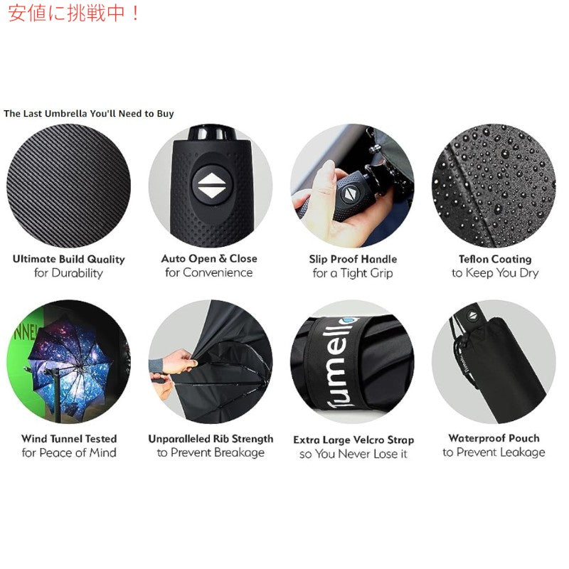 TUMELLA トゥメラ 風に最強に強い 旅行用 傘 Strongest Windproof Travel Umbrella Black 黒 6